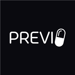 Logo Previo RDR — Blanc, fond noir